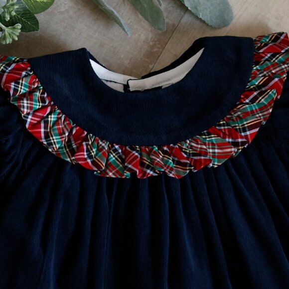 Navy 100% Cotton Corduroy Float Dress Wales Tartan Plaid Trim Bailey Boys NWT - Picture 4 of 6